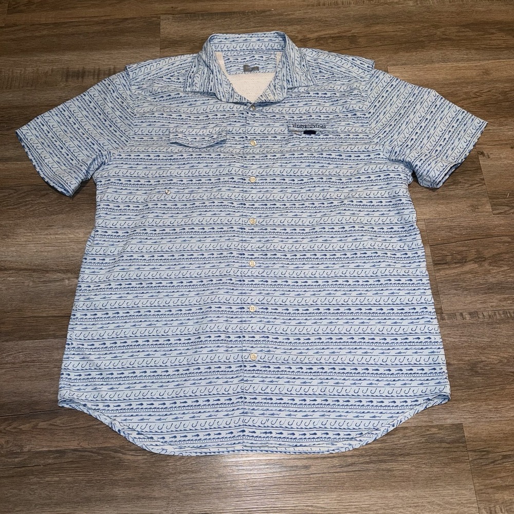 Vineyard Vines Shirt Mens Large Blue The Harper Button Down Fishing Vented